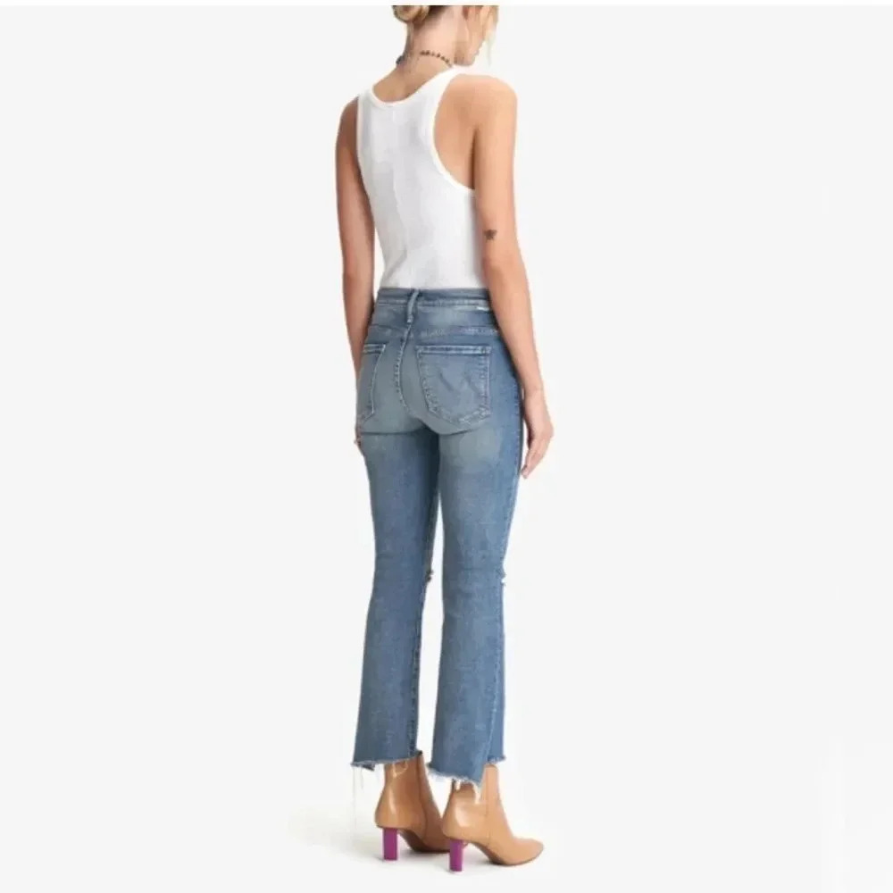 Mother The Insider Crop Step Fray Jeans in Reckless On A Shiny White Vespa - Picture 8 of 16
